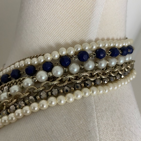 Offer?  AnnTaylor modern glamorous multi strand necklace chain pearl bold blue - Picture 8 of 10
